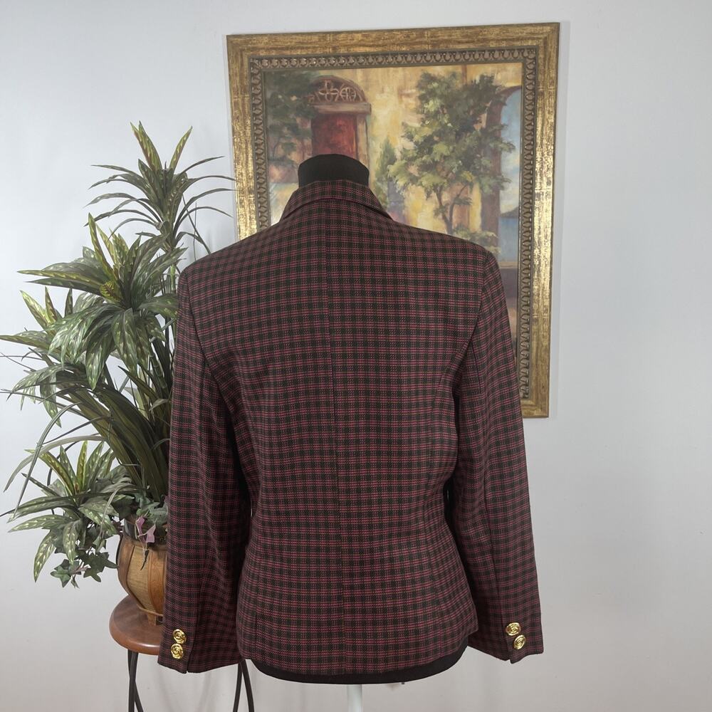 SBS Collection Women Blazer Size 10 Burgundy Plaid Gold Button Career Jacket - Picture 5 of 11